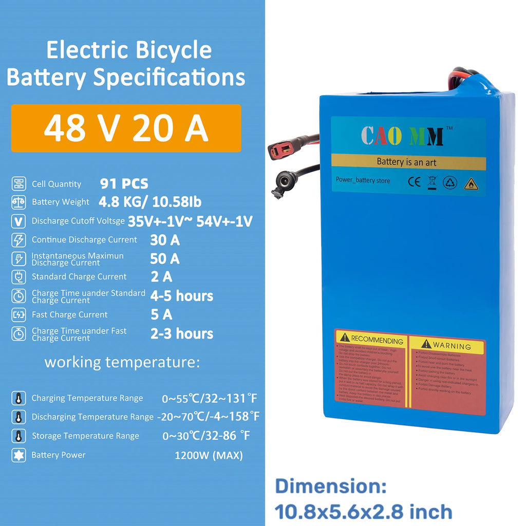 Ebike Battery 48V 20Ah Lithium with Charger XT90 k7p