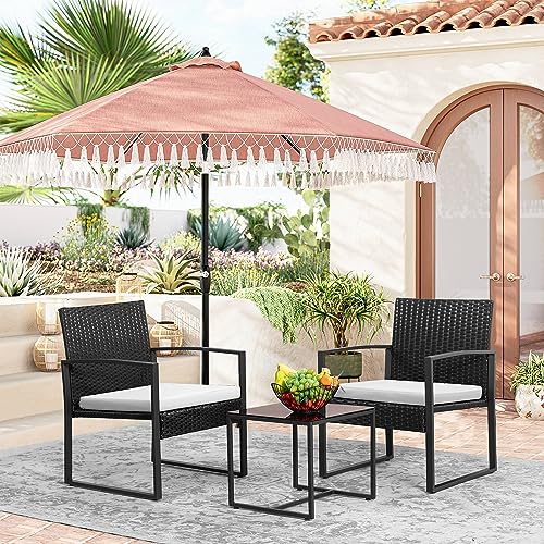 Wicker Patio Conversation Set with Cushion and Coffee Table a7