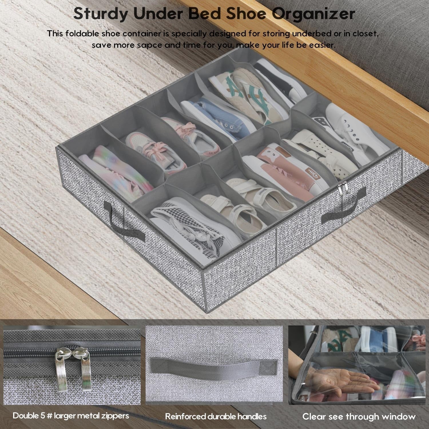 Under Bed Shoe Storage Organizer Set of 2 with Clear Window k7