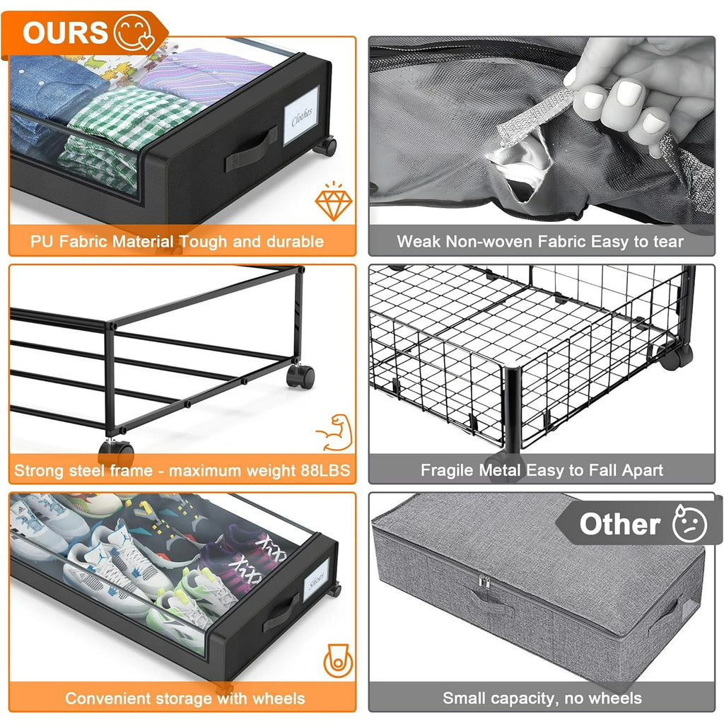 Under Bed Storage Containers with Wheels and Clear Lids, 60L, Gray q7