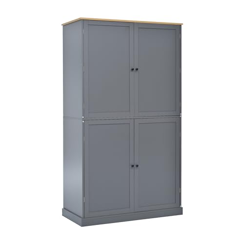 Farmhouse Kitchen Pantry Tall Storage Cabinet with Shelves and Drawers White k7