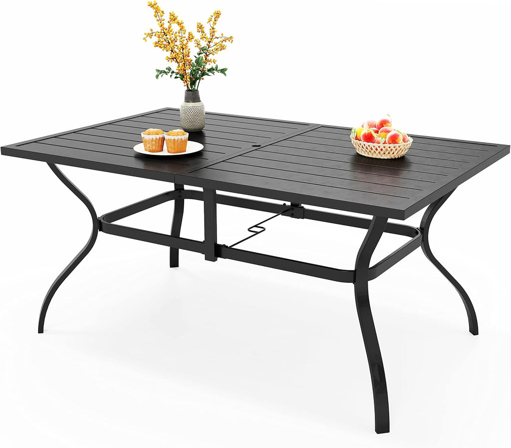 PHI VILLA Patio Dining Table for 6 Outdoor Patio Table 60" x 38" Weather-Resistant Rectangular Table for Deck, Garden, Backyard, Black
