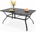 PHI VILLA Patio Dining Table for 6 Outdoor Patio Table 60" x 38" Weather-Resistant Rectangular Table for Deck, Garden, Backyard, Black