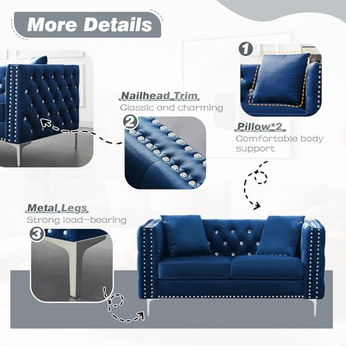 Velvet Loveseat Sofa for Living Room 59 Inch Modern Upholstered Cloud Couch a7