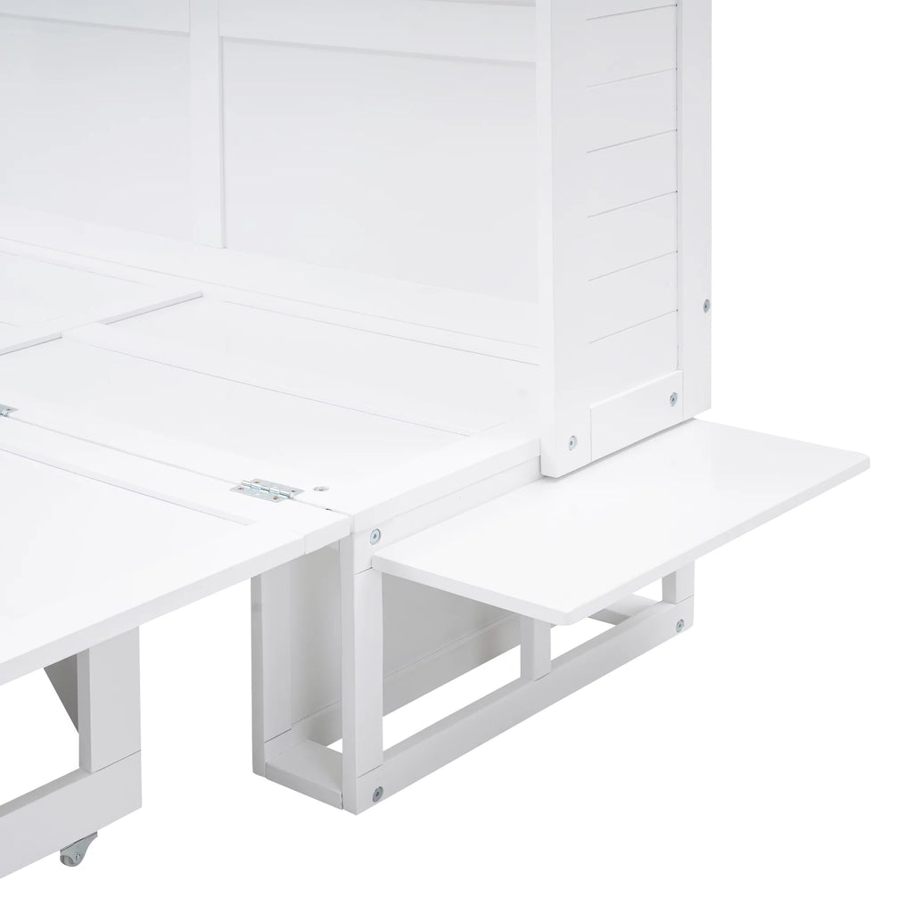 Queen Murphy Bed with Bookcase and Drawer White k7m