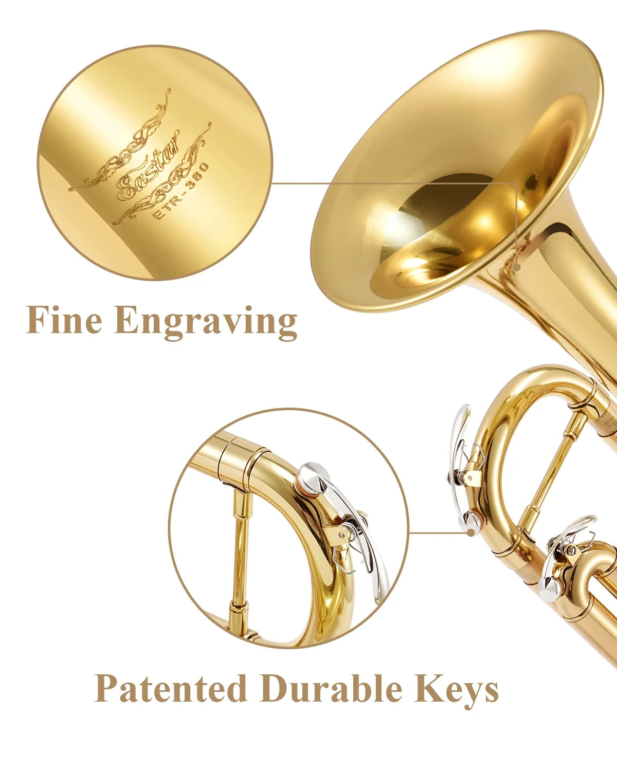 Trumpet Set for Students Beginner Bb Brass Gold with Case k7