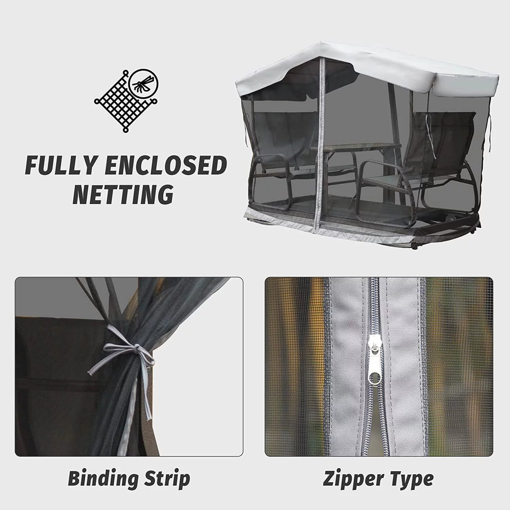 Outdoor Glider Bench with Canopy, Metal Frame, Patio Swing Chair a7k