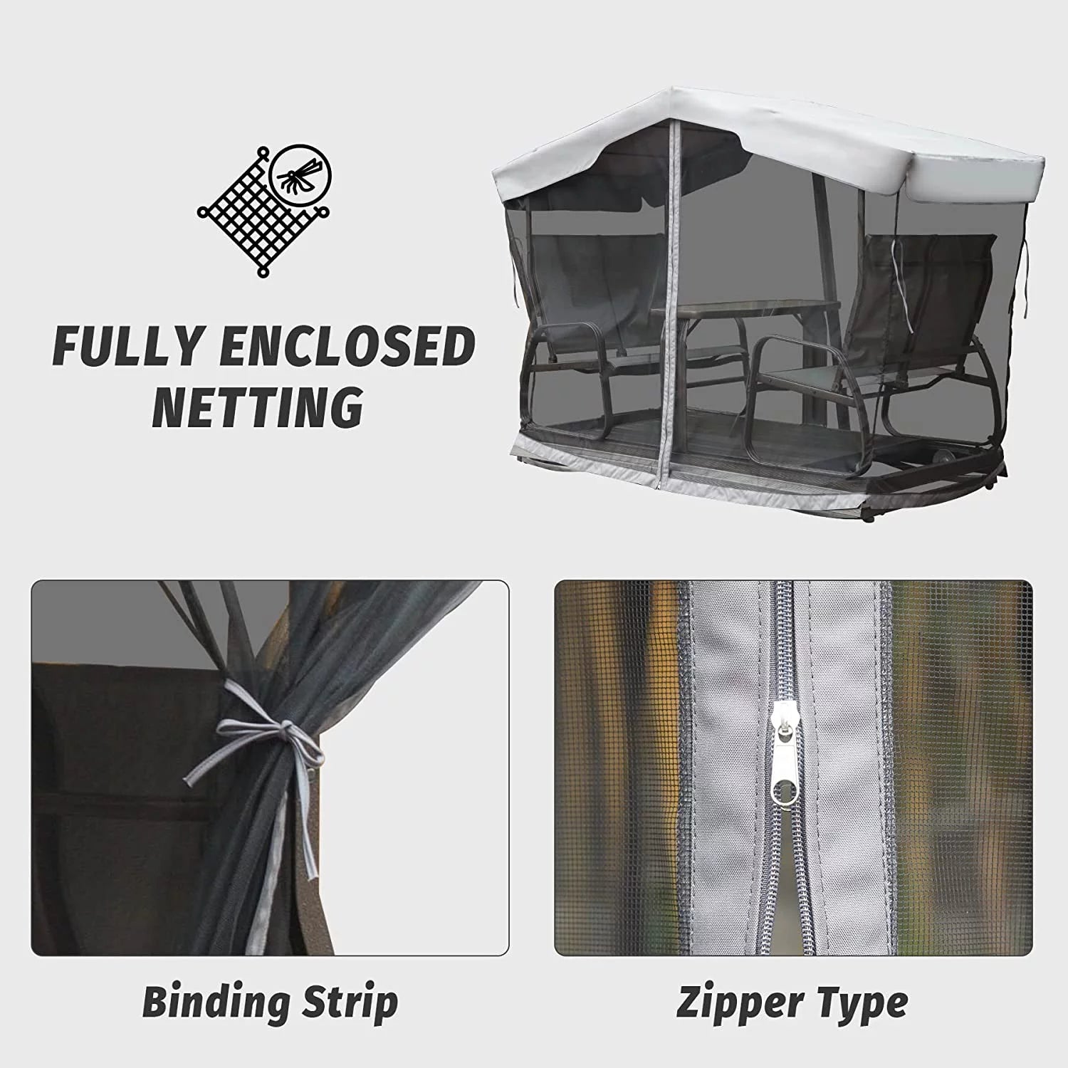 Outdoor Glider Bench with Canopy, Metal Frame, Patio Swing Chair a7k