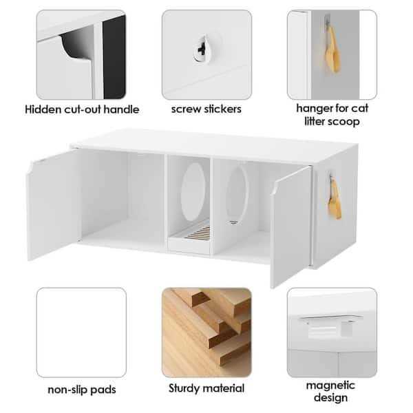 White Wood Side End Table Cat Litter Box Double Room a7