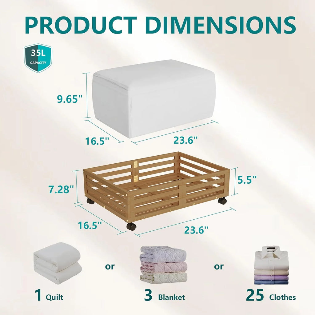 Bamboo Under Bed Storage Containers with Wheels and Dust Bag 2 Pack k7