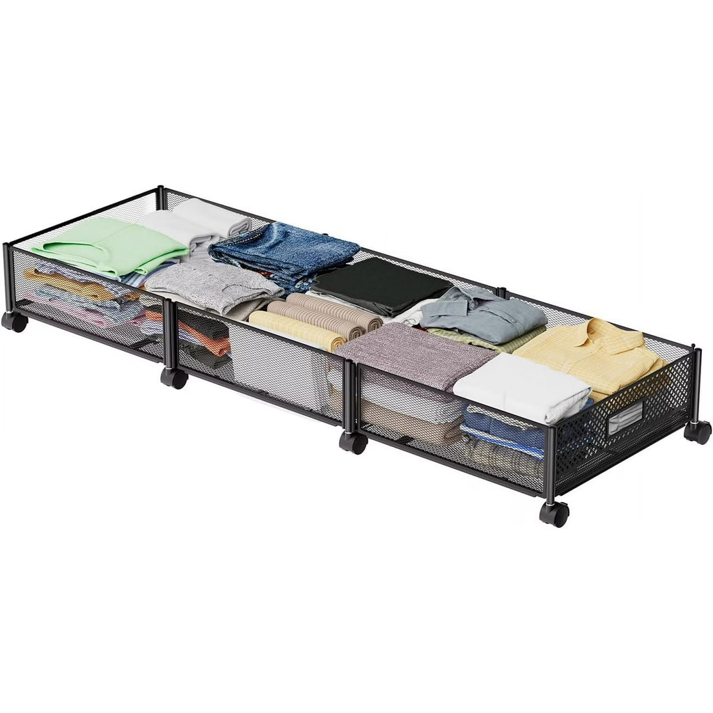 47.2'' Long Under Bed Storage on Wheels, 57.6L Large Capacity Rolling Under the Bed Storage Containers, Tool-Free Assembly Foldable Underbed Shoes Clothes Toy Drawers