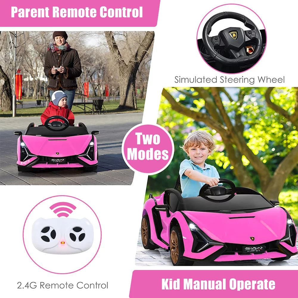 Ride on Sports Car with Remote Control, 12V Electric Car for Kids, LED Headlights, Pink k7