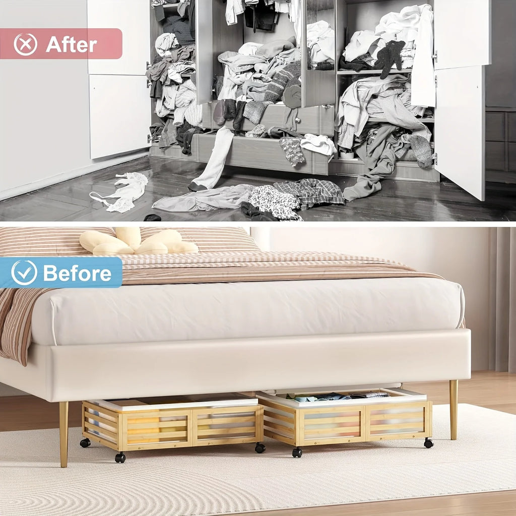 Bamboo Under-Bed Storage Bins with Wheels, 2-Pack a7