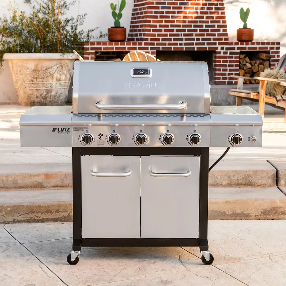 5-Burner Propane Gas Grill with Side Table and Ceramic Searing Burner a7k