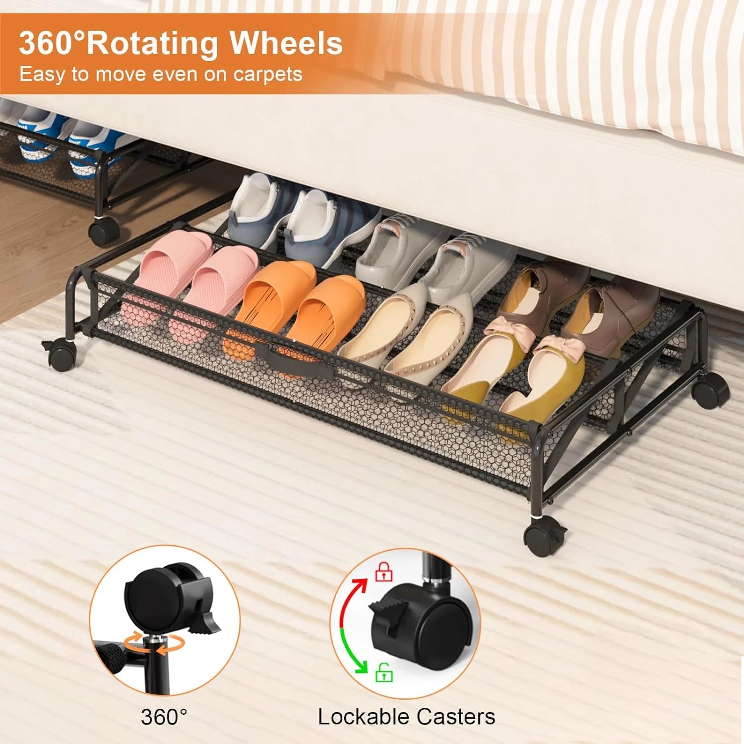 Under Bed Shoes Storage 2 Pack Rolling Containers with Wheels a7