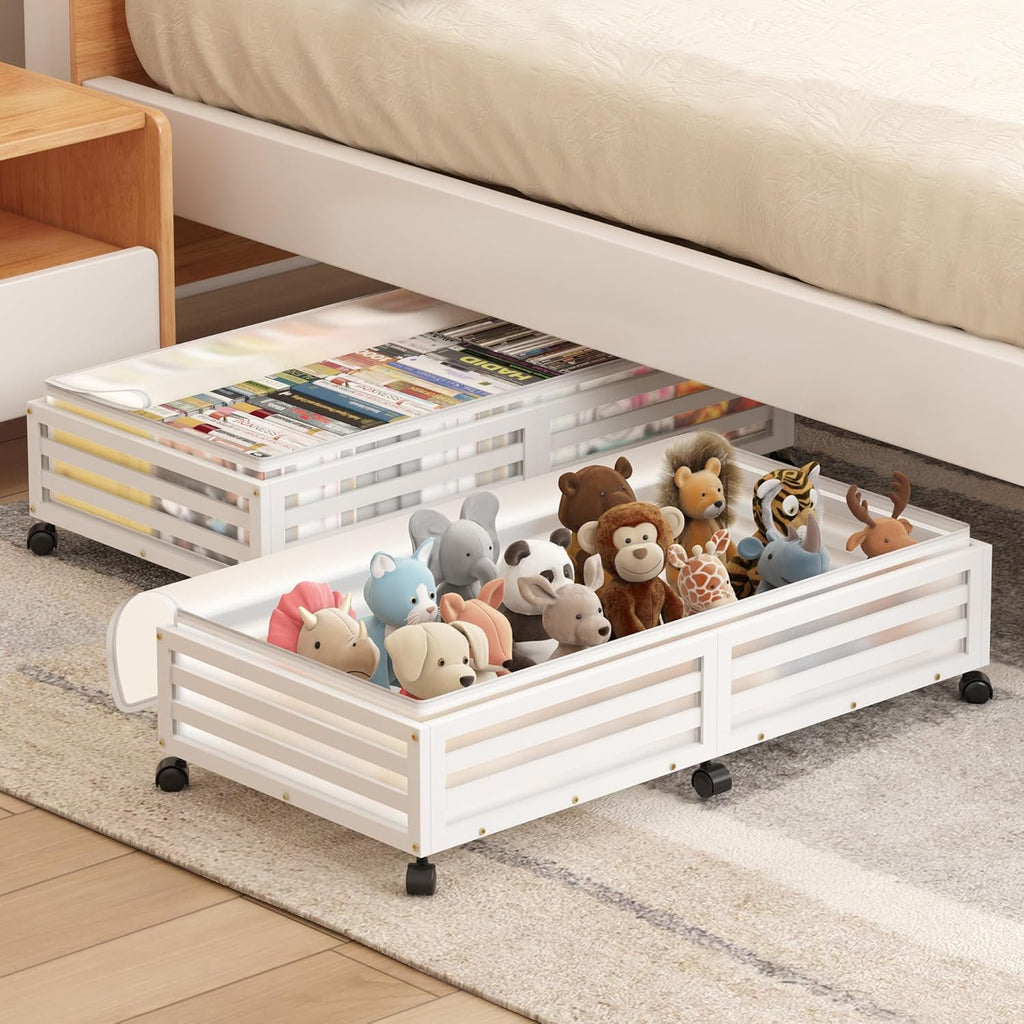 Under Bed Storage Containers with Wheels Bamboo White 2 Pack k7