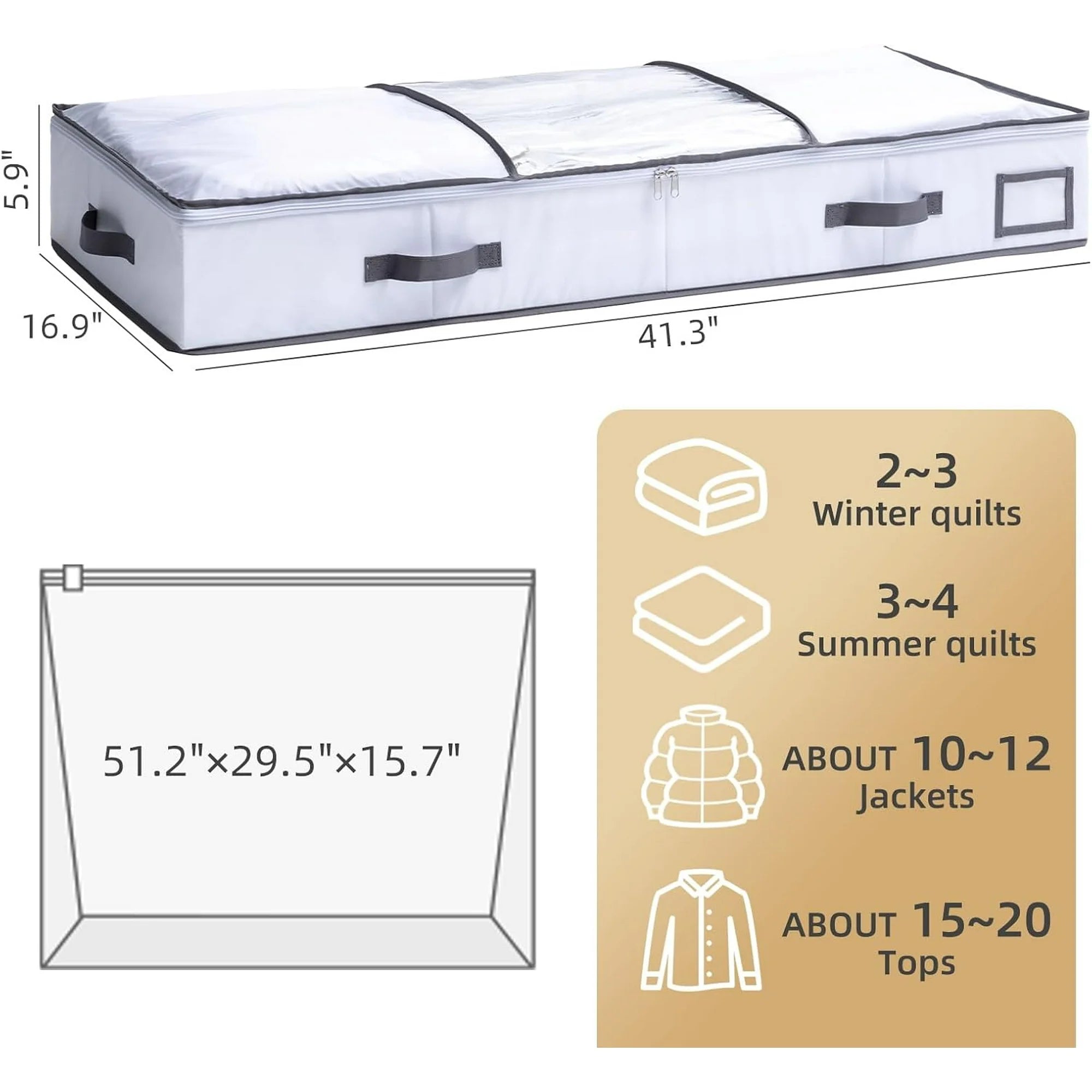Under Bed Vacuum Seal Storage Bags for Blankets, Foldable Large Capacity White 7k