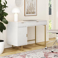 Nathan James Jacklyn White Modern Computer Desk, Workstation or Writing Desk for Small Spaces with Drawers and Cabinet Storage, White/Pale Gold