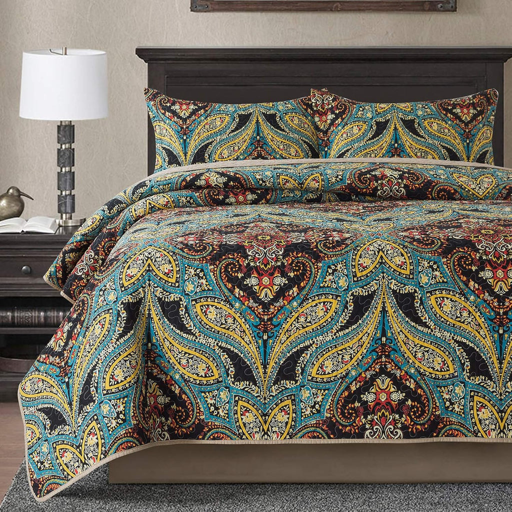 Cotton Bedspread Quilt Set Reversible Patchwork Coverlet a7