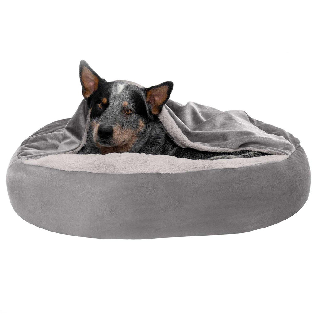Velvet &amp; Wave Faux Fur Hooded Donut Bed FurHaven - Pet Supplies online store