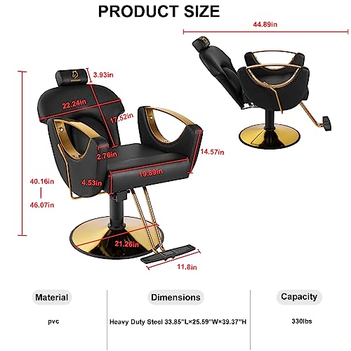Reclining Barber Salon Chair Height Adjustable Hydraulic Pink k7m