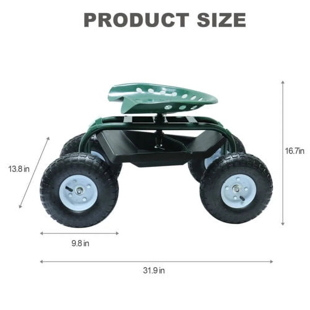 Rolling Garden Seat Cart Swivel 4 Wheel Metal Stool Outdoor k7m