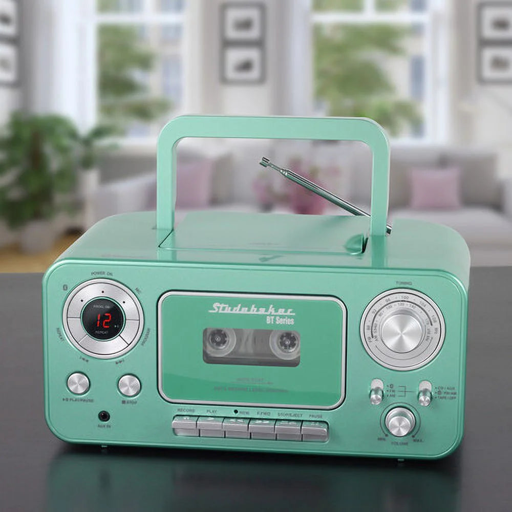 Bluetooth Portable CD Player Radio Cassette Teal Silver a7