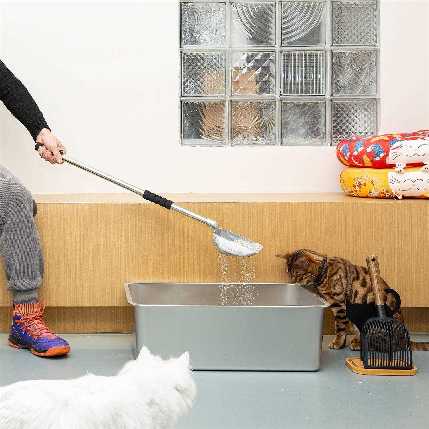 Metal Cat Litter Scoop with Long Handle Detachable Stainless Steel Non-Stick Grip k7m