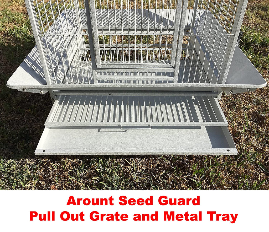 Large Wrought Iron Bird Cage Stand with Rolling Wheels q7