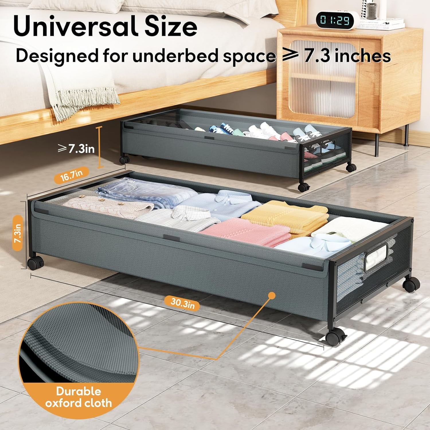Under Bed Storage Containers with Wheels 2 Pack Cyan-gray a7