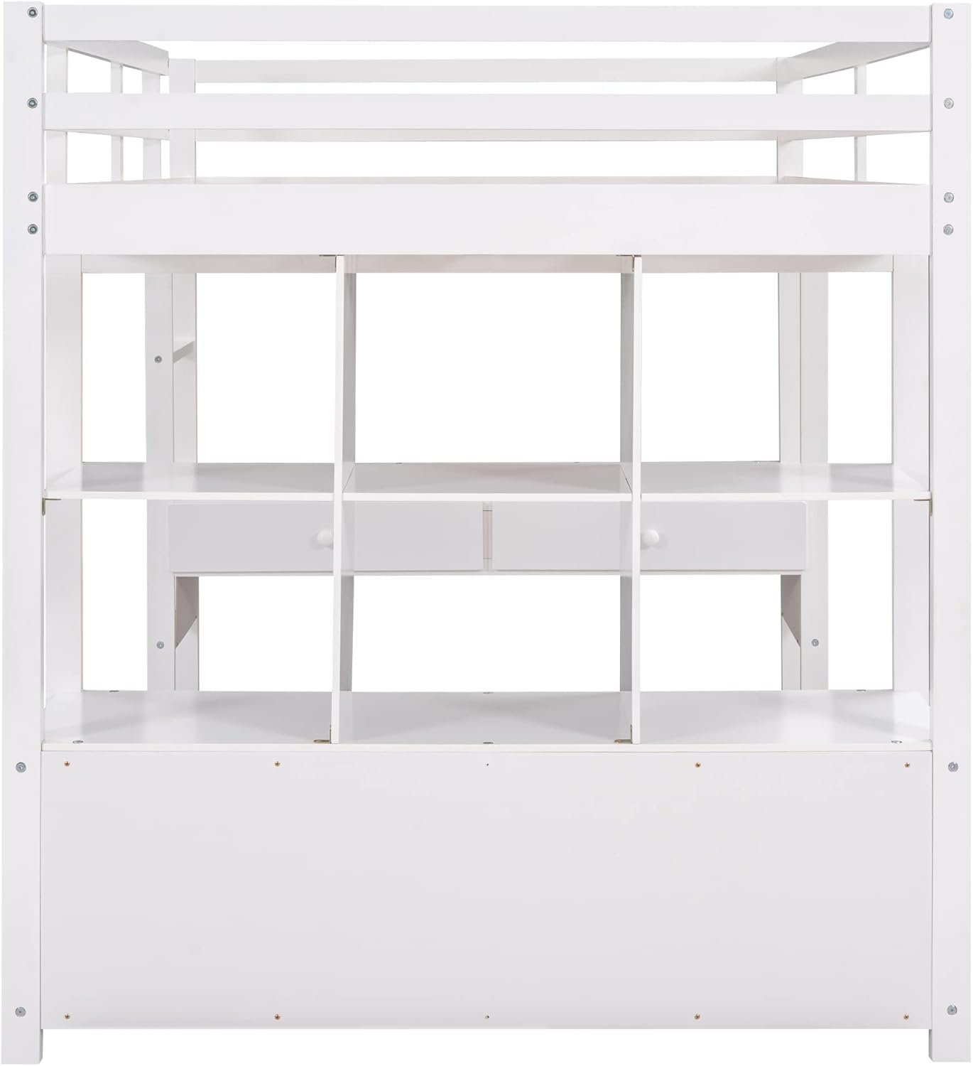 Full Size Loft Bed with Built-in Desk and Storage Shelves White k7