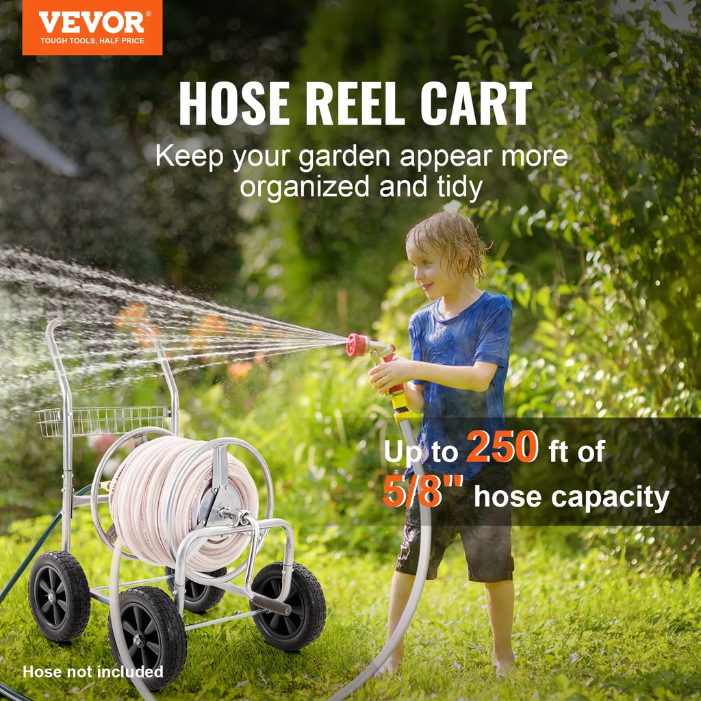 Metal Hose Reel Cart with Wheels, 250ft Capacity a7
