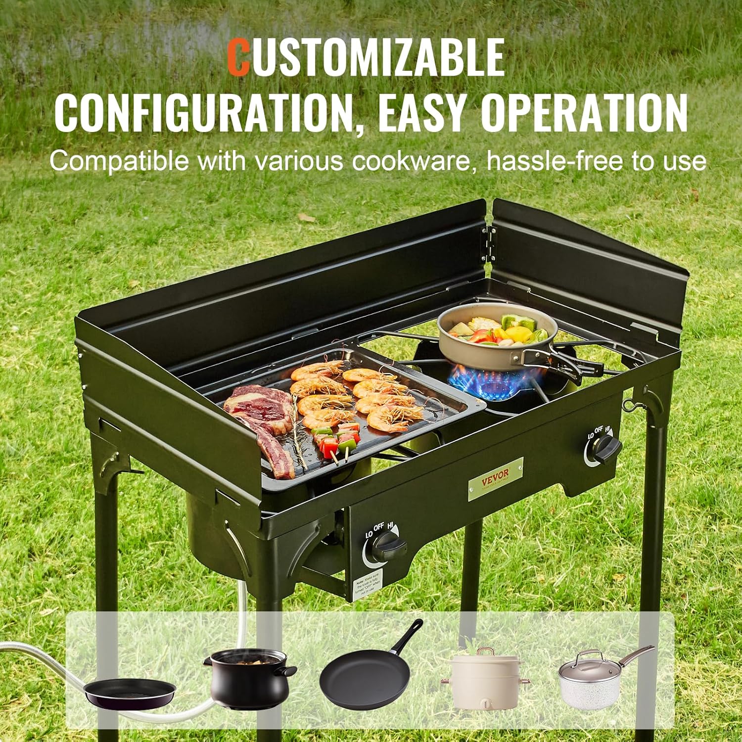 Outdoor Propane Burner 2 Burner Gas Cooker with Windscreen and Stand a7k