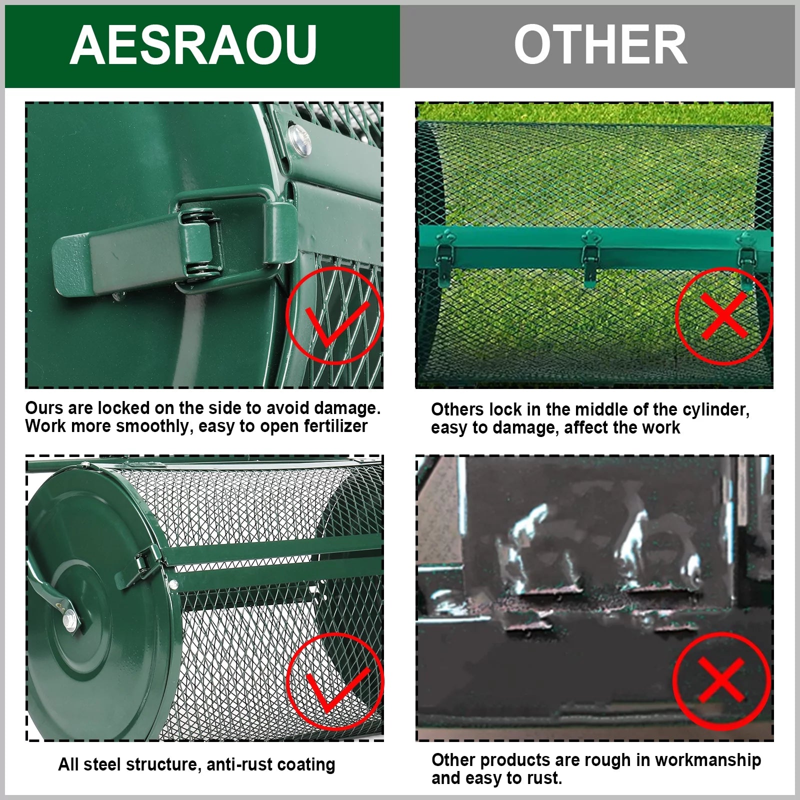 Compost Spreader with T-Shaped Handle for Lawn Garden a7