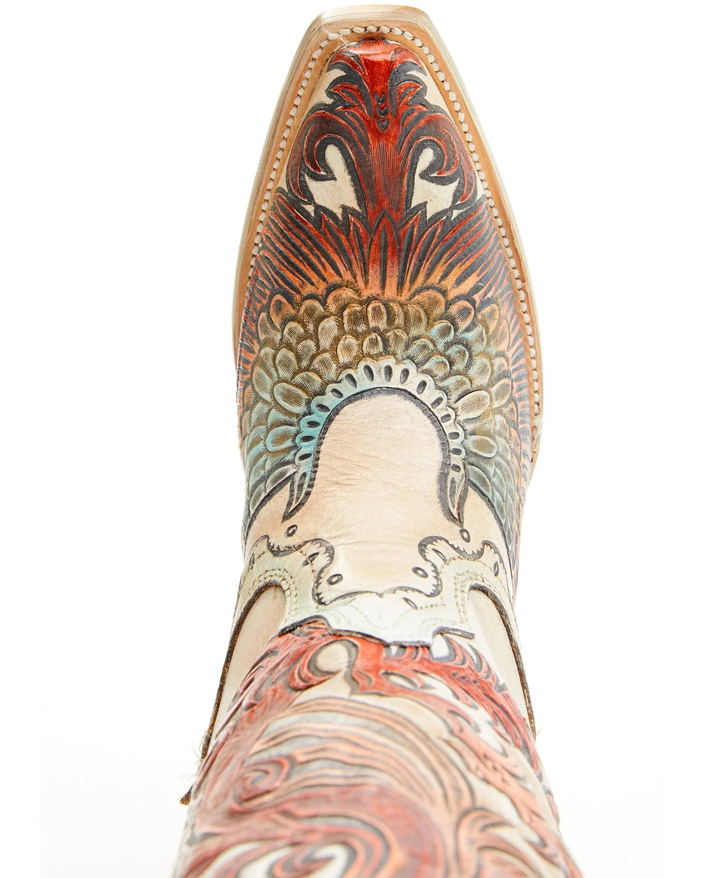 Women's Hand Tooled Painted Tall Western Boot Snip Toe White 7.5 M k9