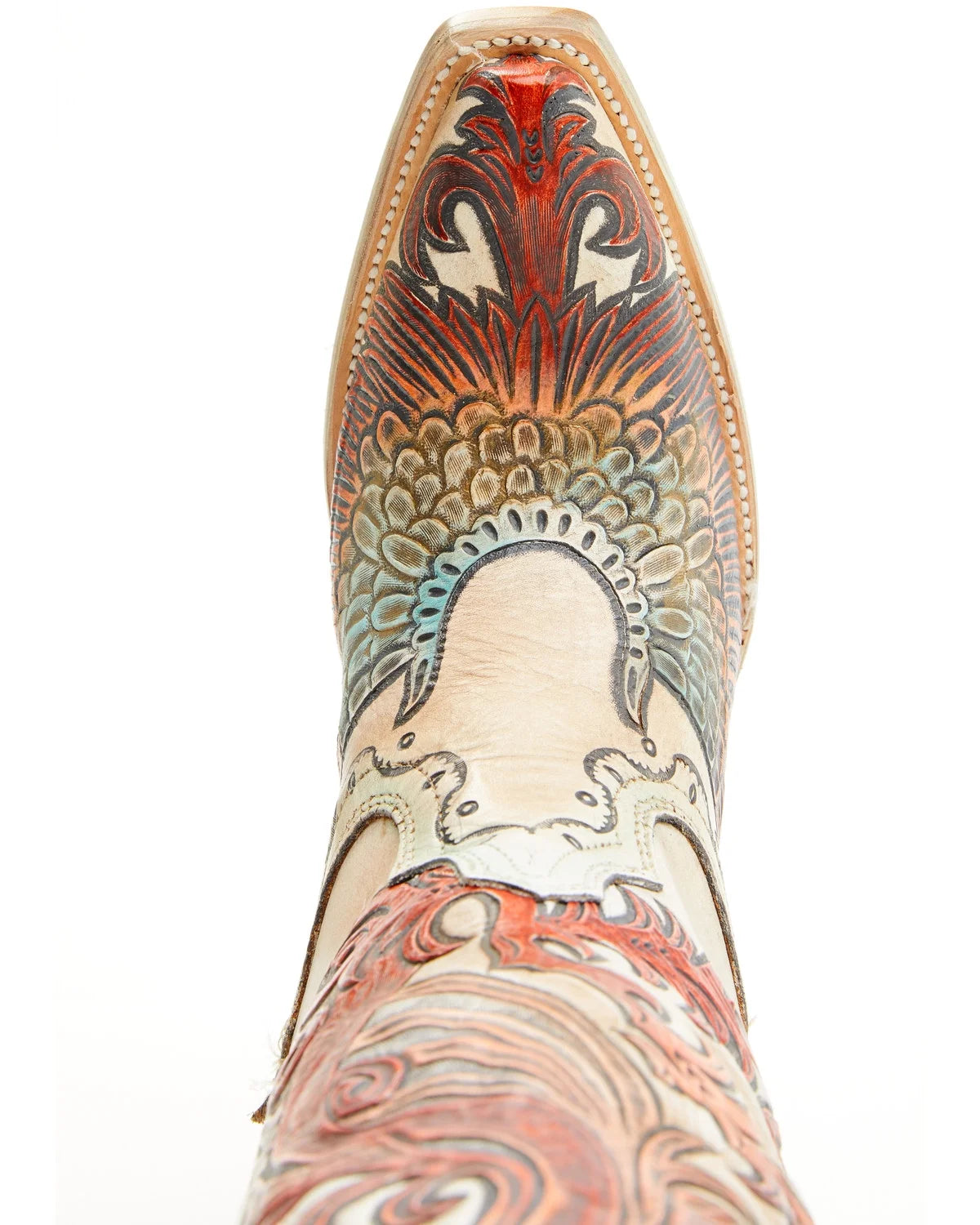Women's Hand Tooled Painted Tall Western Boot Snip Toe White 7.5 M k9