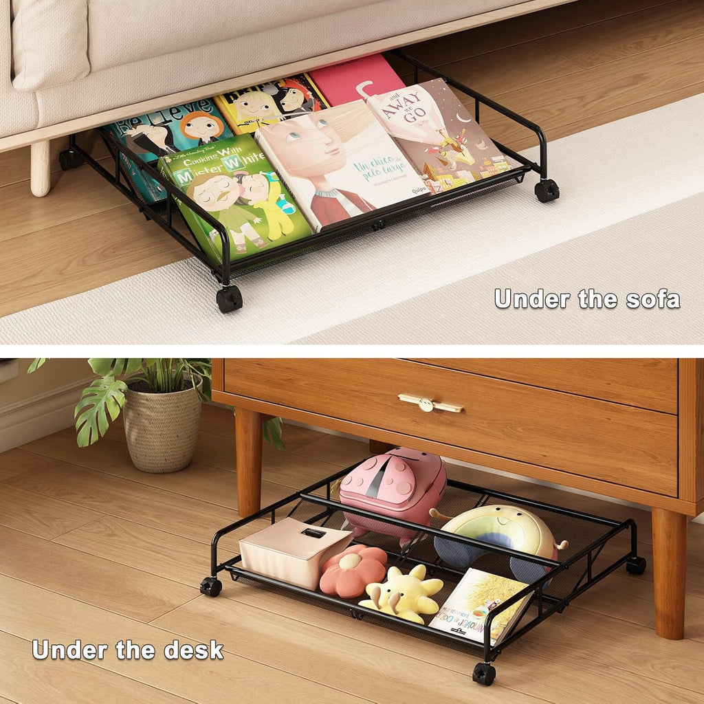 Under Bed Shoe Storage Organizer 2 Pack Metal Mesh with Wheels a7