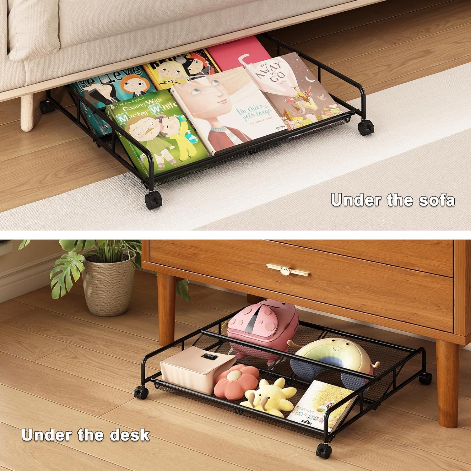 Under Bed Shoe Storage Organizer 2 Pack Metal Mesh with Wheels a7