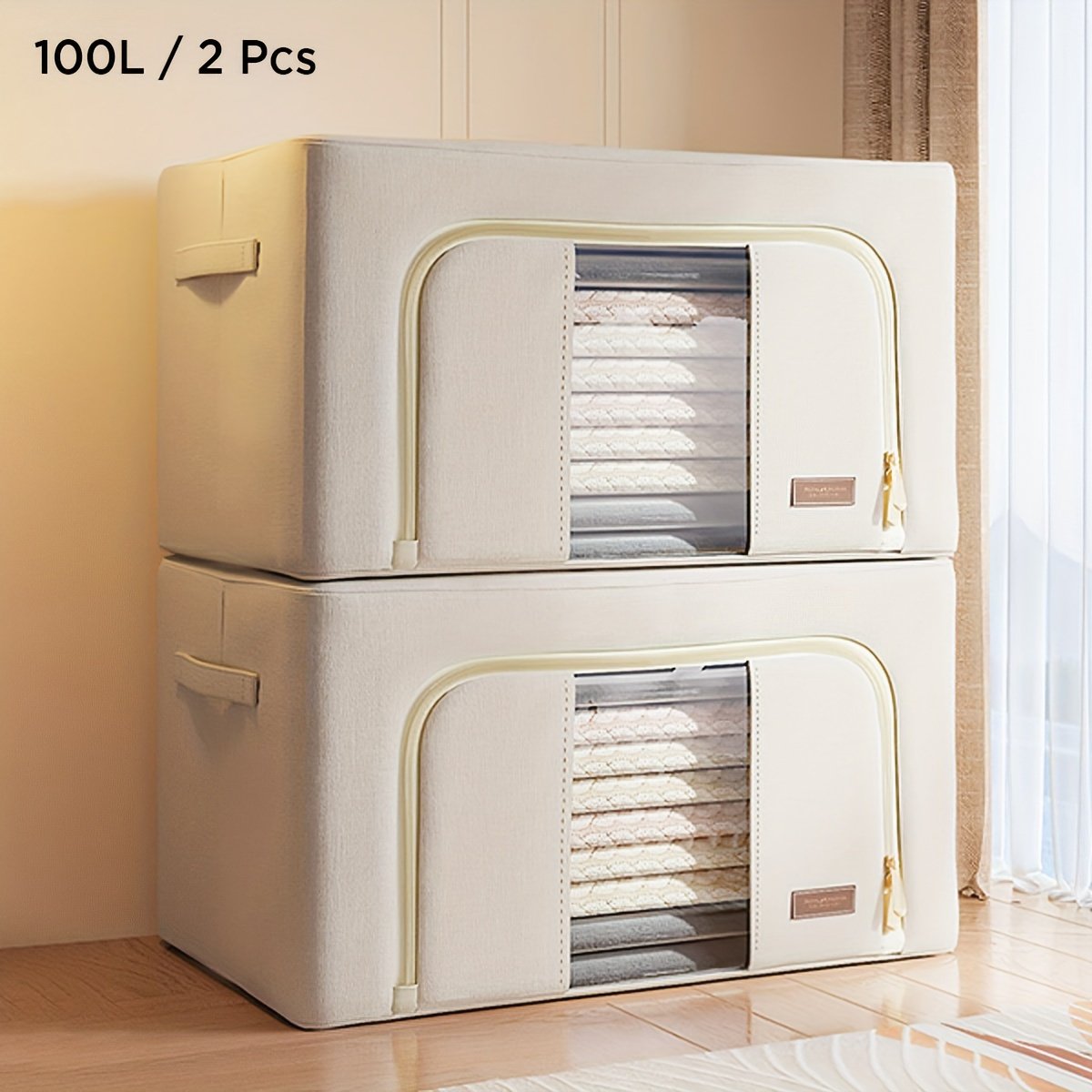 Steel Frame Storage Bins with Clear Window Foldable Stackable Organizers q7