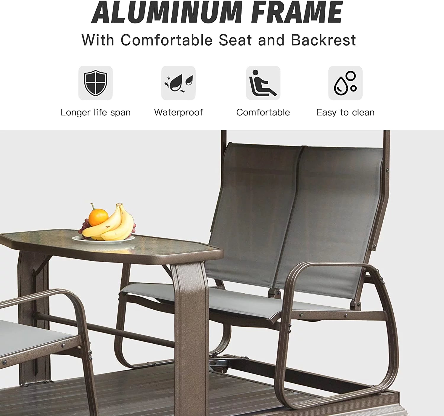 Outdoor Glider Bench with Canopy, Metal Frame, Patio Swing Chair a7k