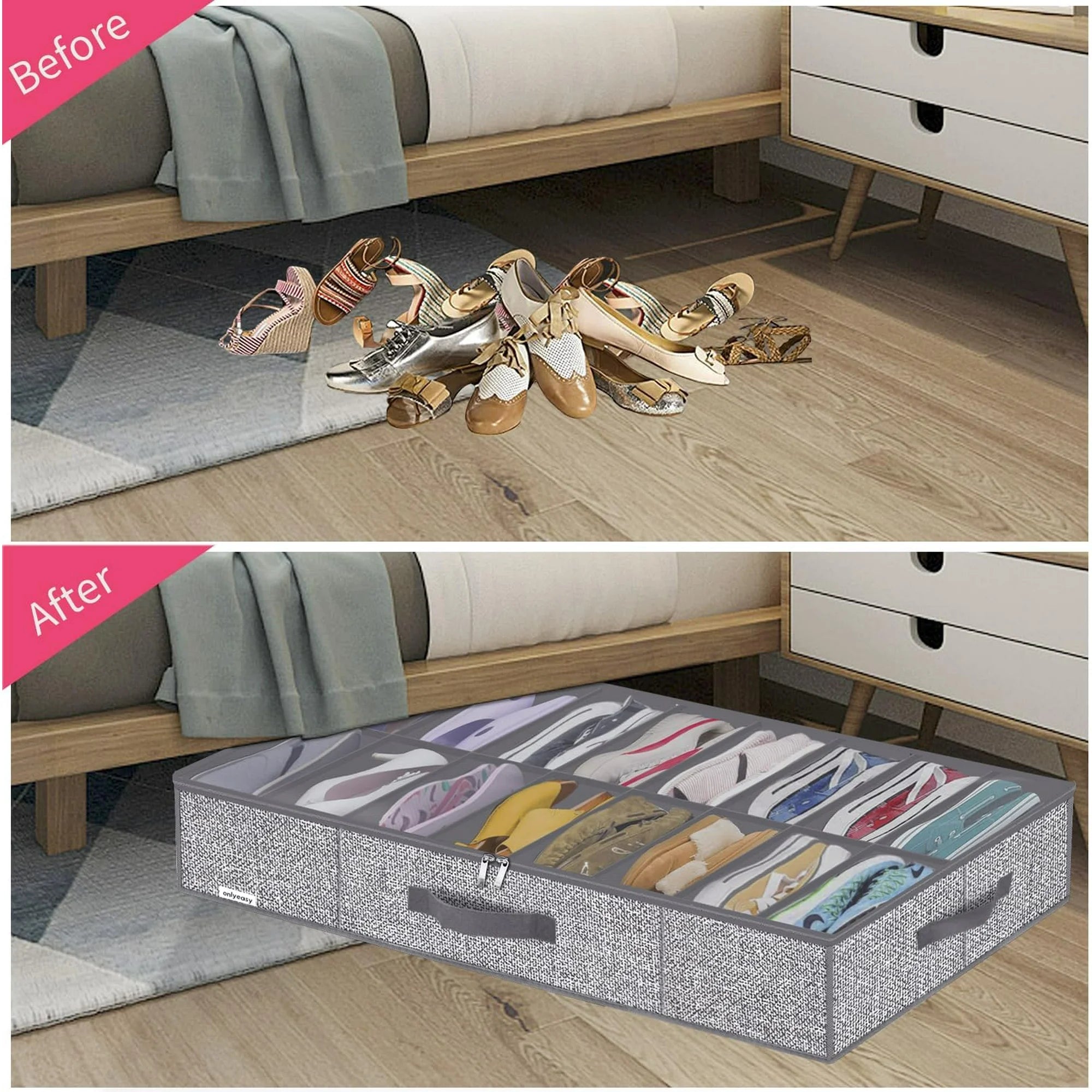 Under Bed Shoe Storage Organizer Set of 2 with Clear Window k7