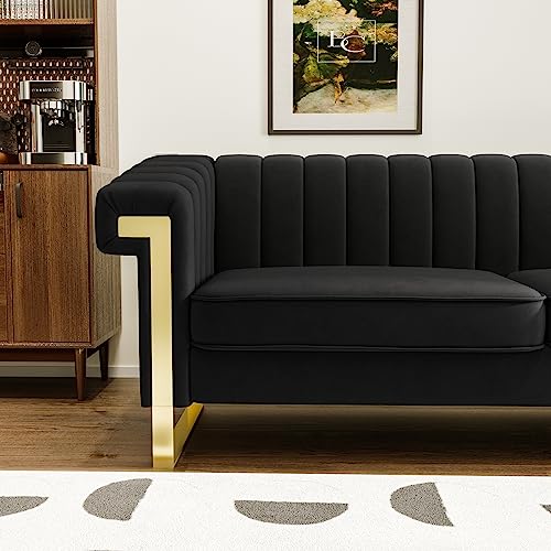 Modern Velvet 3-Seater Tufted Sofa Solid Wood Frame a7