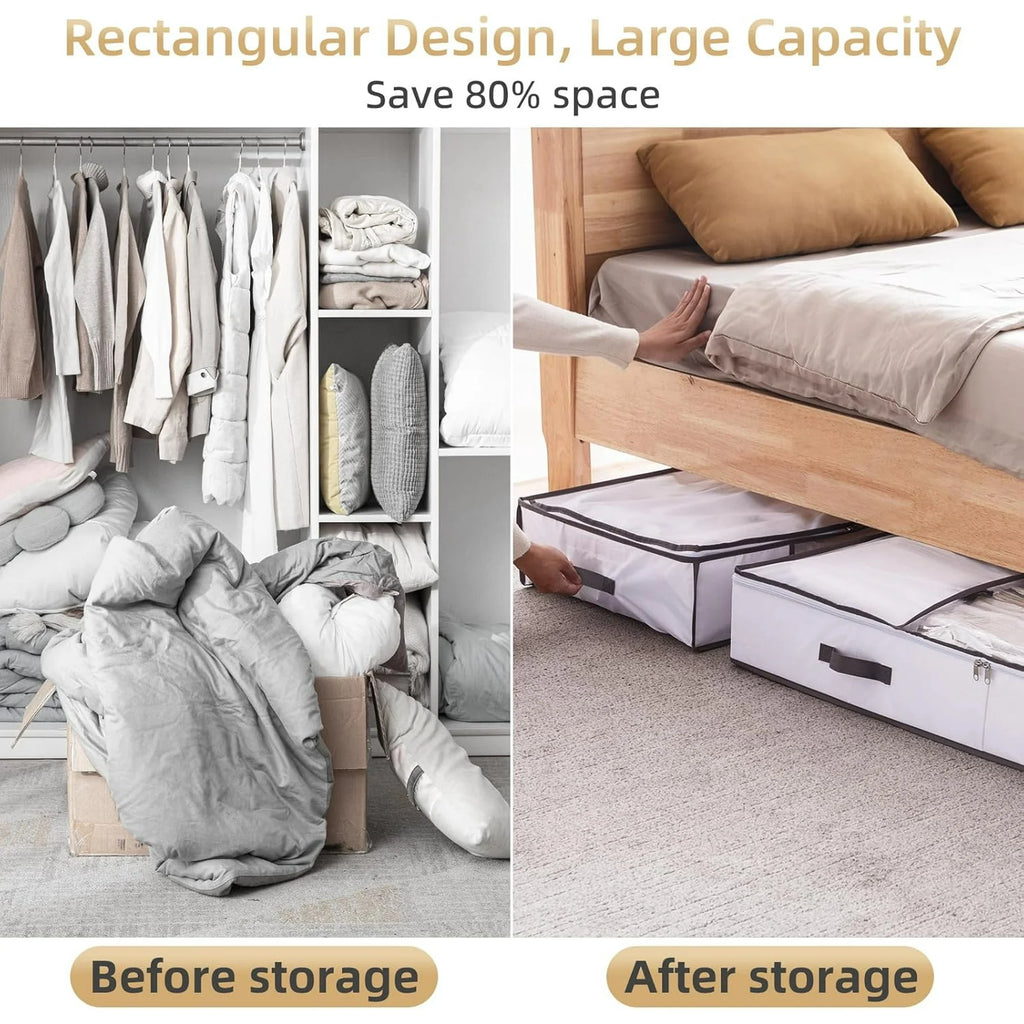 Under Bed Vacuum Seal Storage Bags for Blankets, Foldable Large Capacity White 7k