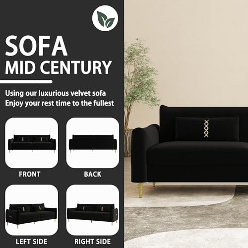 85 in 3-Seat Velvet Couch with Solid Wood Frame and Pillows 7k