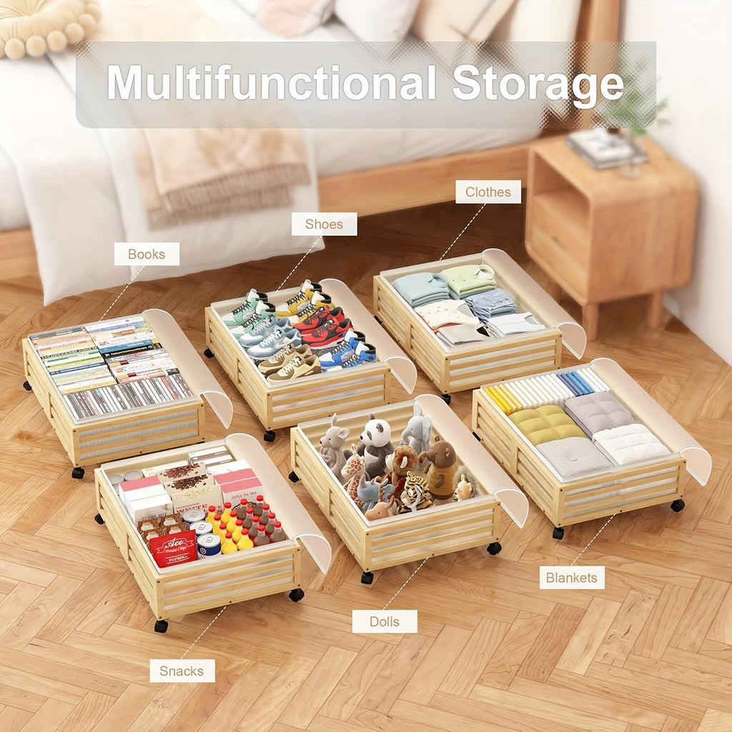 Bamboo Under-Bed Storage Bins with Wheels, 2-Pack a7