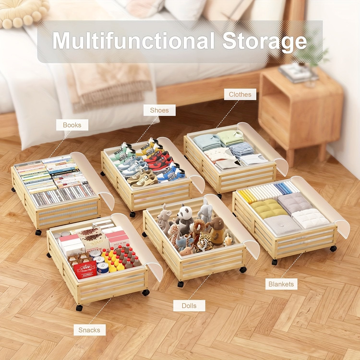 Bamboo Under-Bed Storage Bins with Wheels, 2-Pack a7