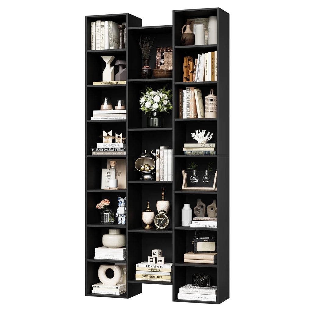 Bookcase with Adjustable Shelves, Triple Width Storage Rack, Black k7m