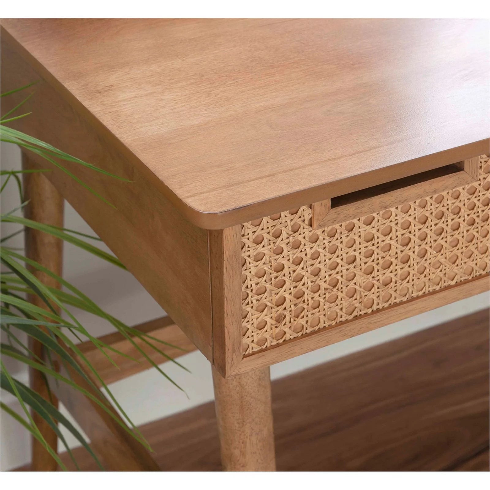 Rattan Wood Desk with Drawers Natural k7m
