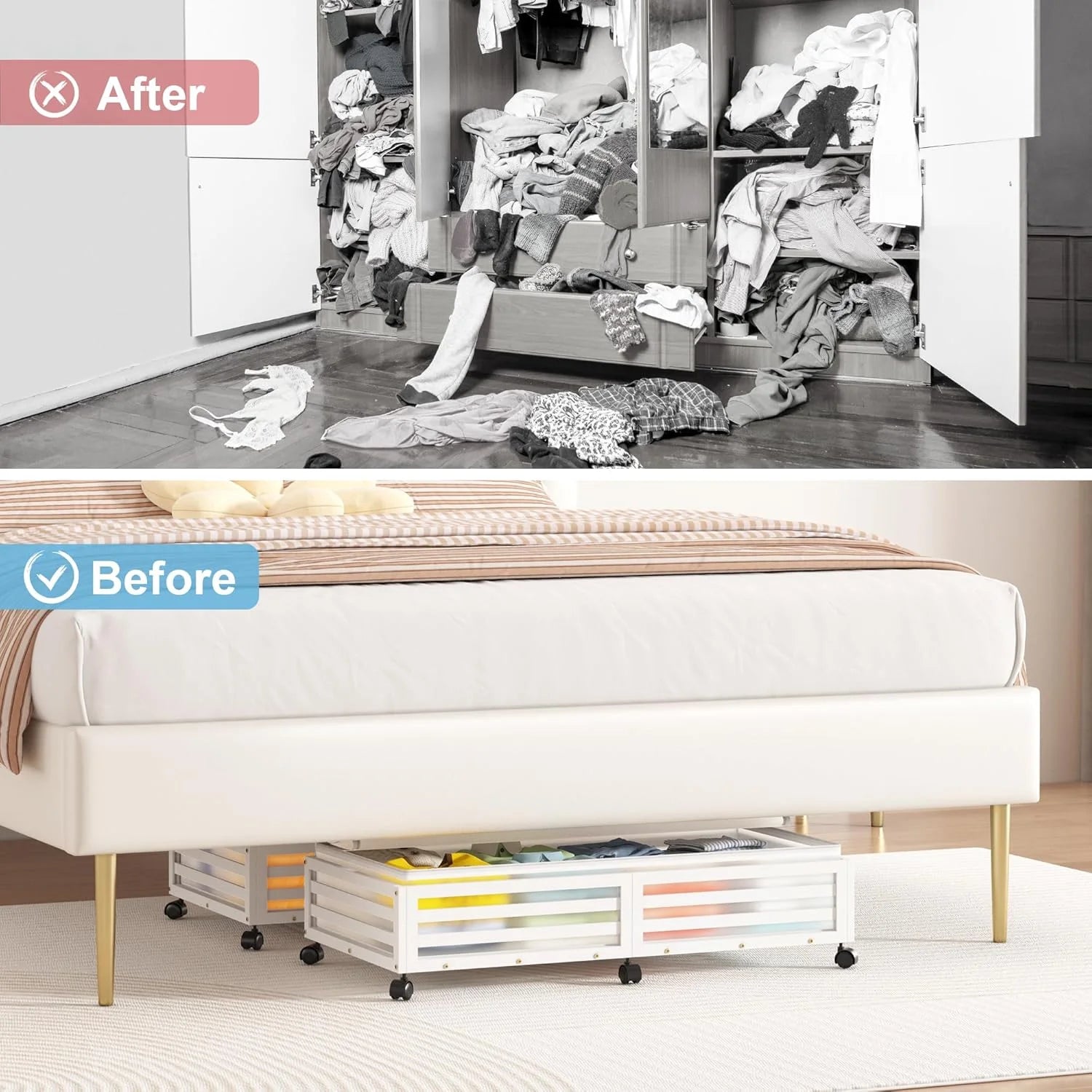 Under Bed Storage Containers with Wheels Bamboo White 2 Pack k7