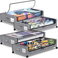Under Bed Storage with Wheels, 4-Pack Under Bed Storage Containers with Clear Lids, XXL 60L Under the bed storage Organizer Bins, Rolling Under Bed Metal Drawer for Clothes,Shoes,Toys (Gray)